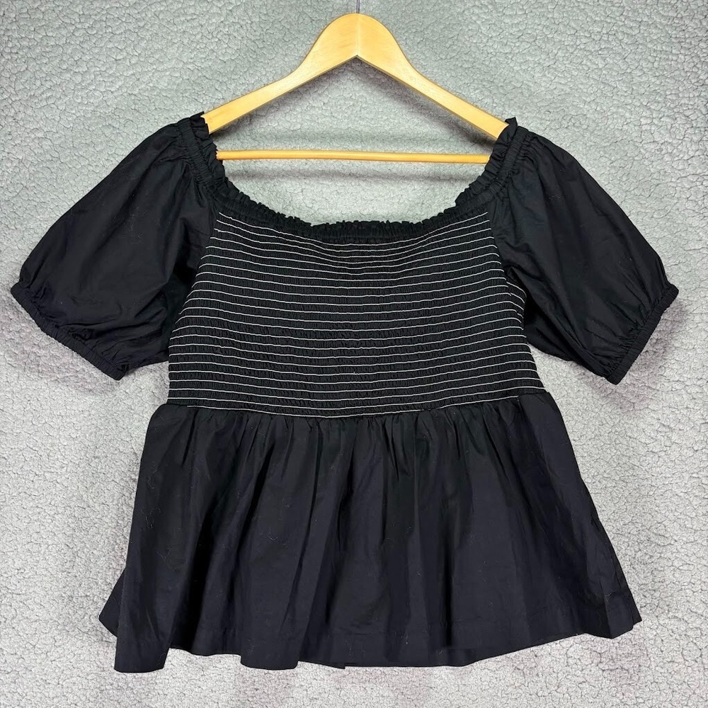 Old‎ Navy Off the shoulder Smocked Babydoll Swing Blouse Milkmaid Size XL Black